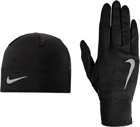 Nike Mens Run Dry Hat and Gloves Set Black/Black/Silver L/XL